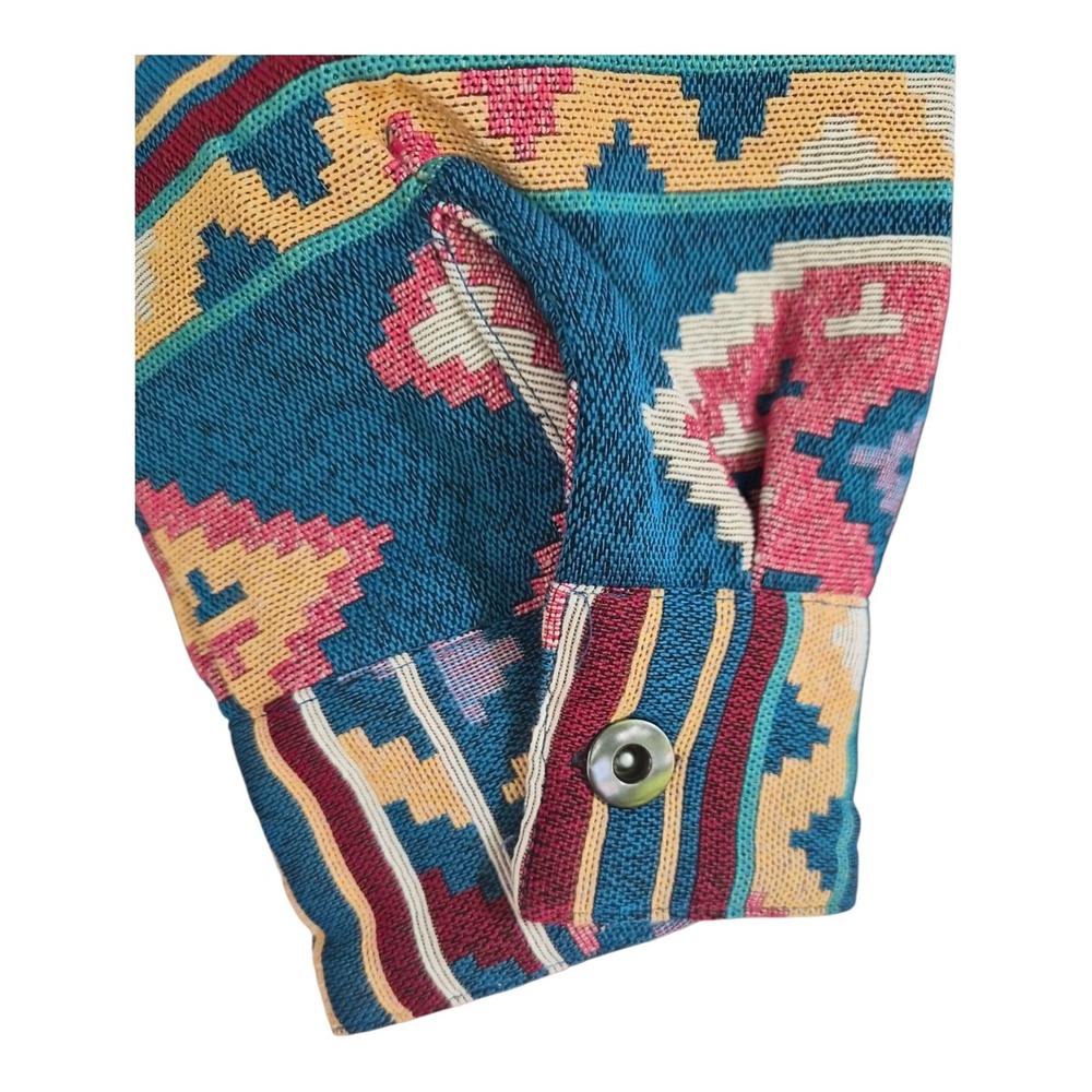 New In 1X Aztec Shacket Southwestern Boho Western Oversized Shirt Jacket Blue - Picture 3 of 7